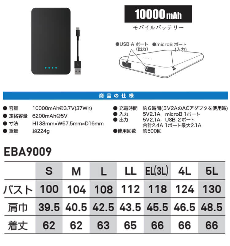 防寒着 アーリーバード EARLYBIRD ヒーターベスト EBA9009+EBA9222 ビッグボーン ｜作業服・作業着の総合通販専門店【ミチオショップ】