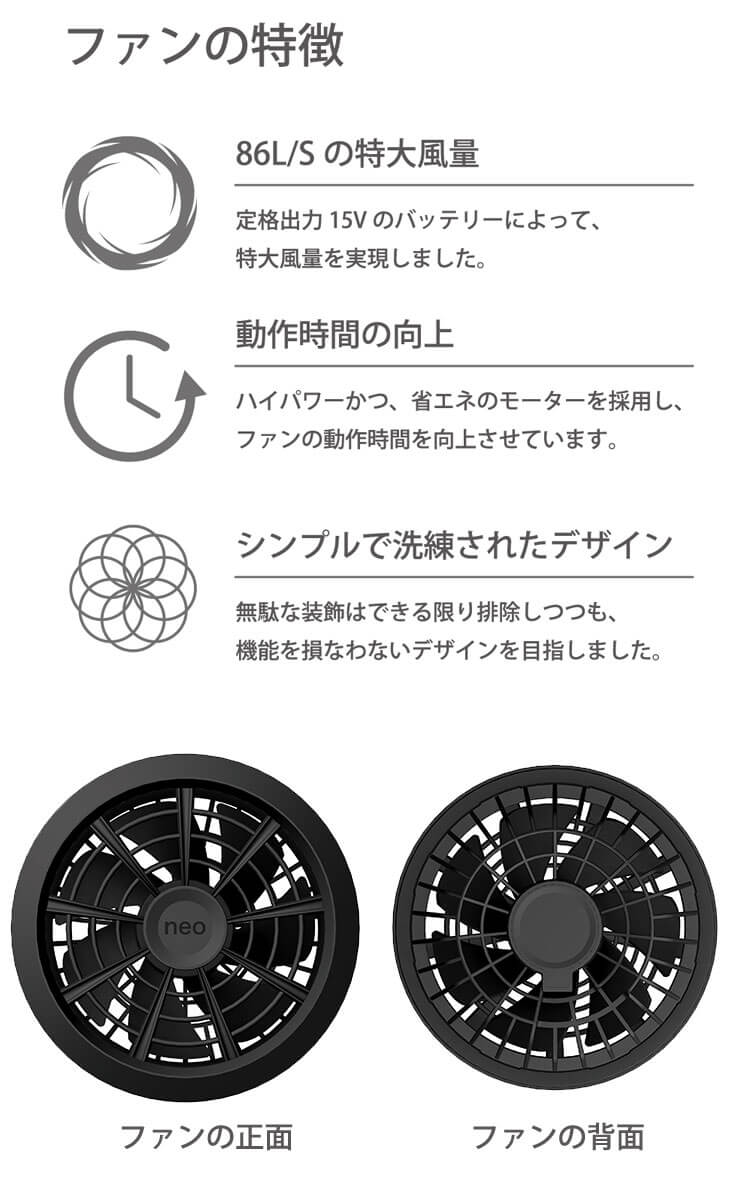 未使用品 空調作業服 2022 NEWモデル 15V バッテリー × ファンセット クロダルマ エアーセンサー neo KS-100D マックス15V  風量86リットル 当店限定品 マットブラックファンカバー ファン付きウェア対応 熱中症対策