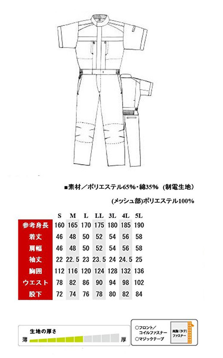 丸鬼商店BR-5810ツナギ 半袖メカニックスーツ｜作業服・作業着の総合通販専門店【ミチオショップ】