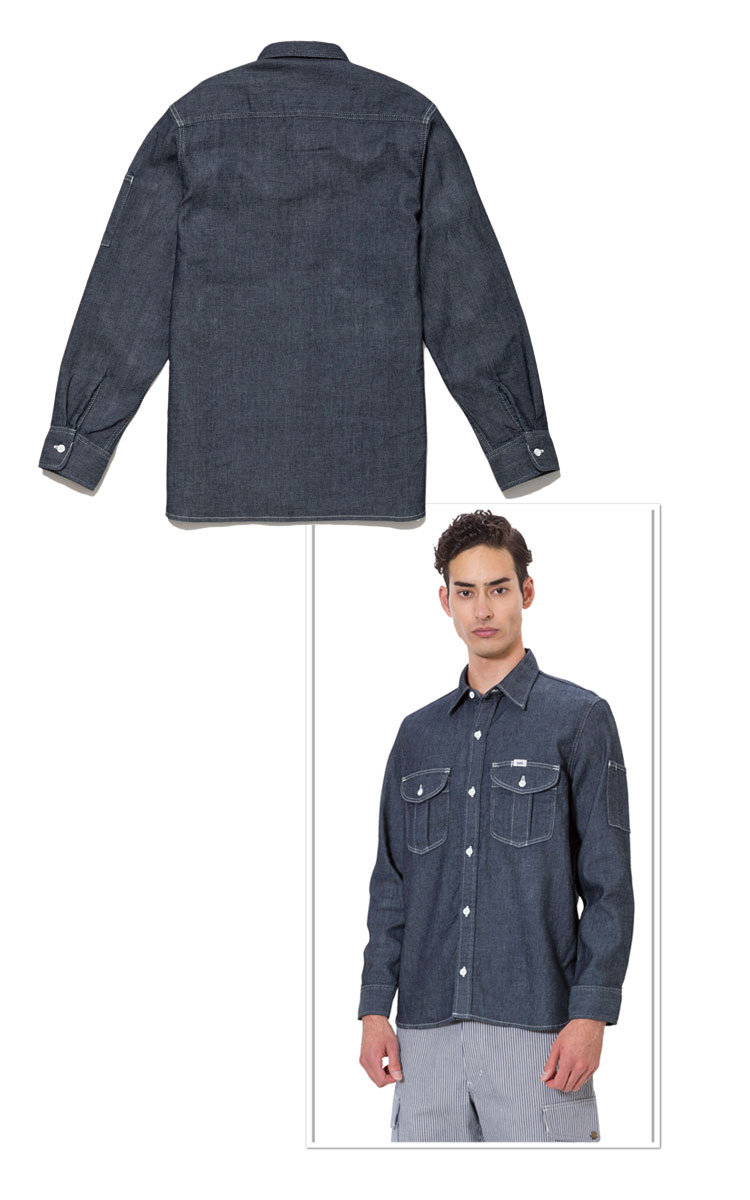 Lee リー メンズワーク長袖シャツ LWS46001 作業服 デニム ヒッコリー ヘリンボーン