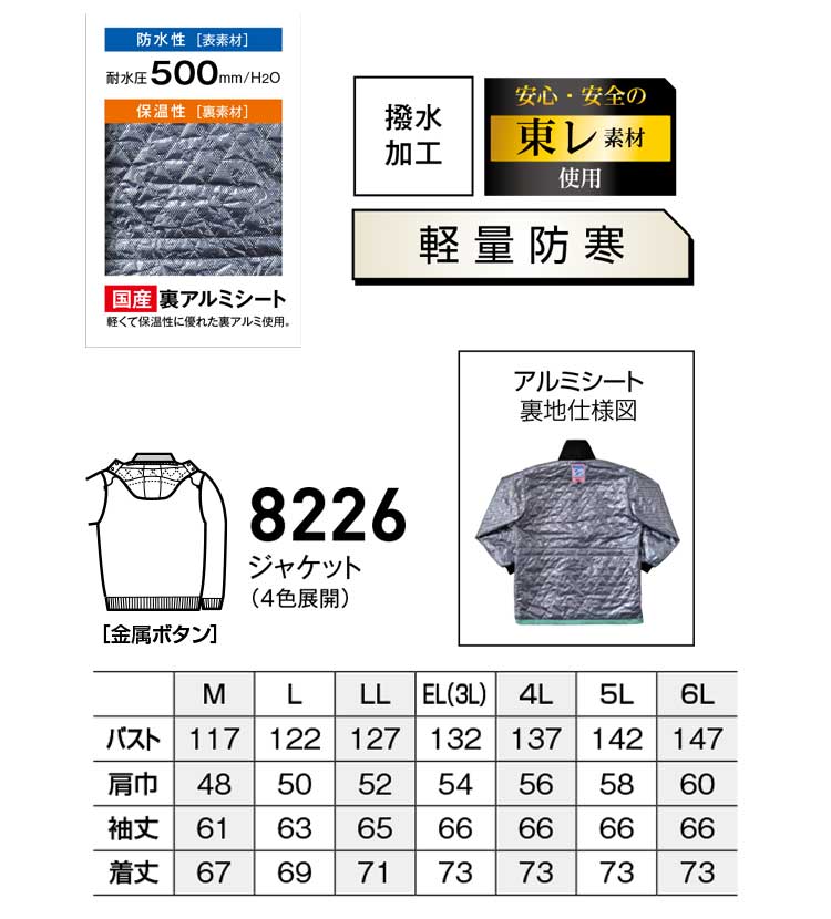 【12月上旬入荷予約】作業服 bigborn ビッグボーン 裏アルミ ジャケット 秋冬 防寒 8226