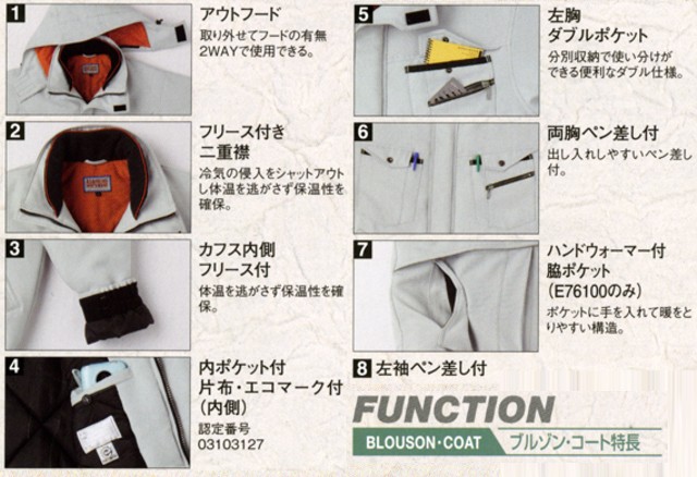 旭蝶繊維E76000ブルゾン(裾シャーリング)｜防寒着・防寒服の総合